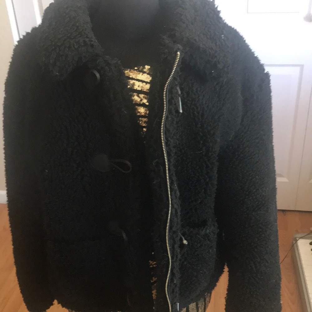 Black furry Tommy ski coat